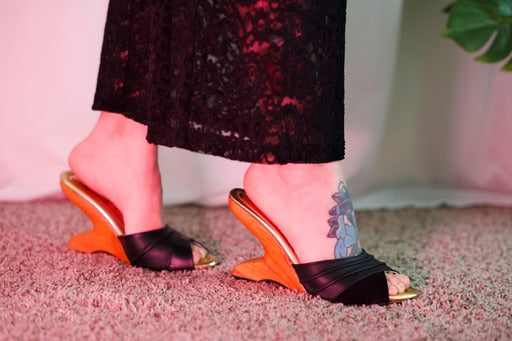 the Ilze Mule - Black Leather and Suede